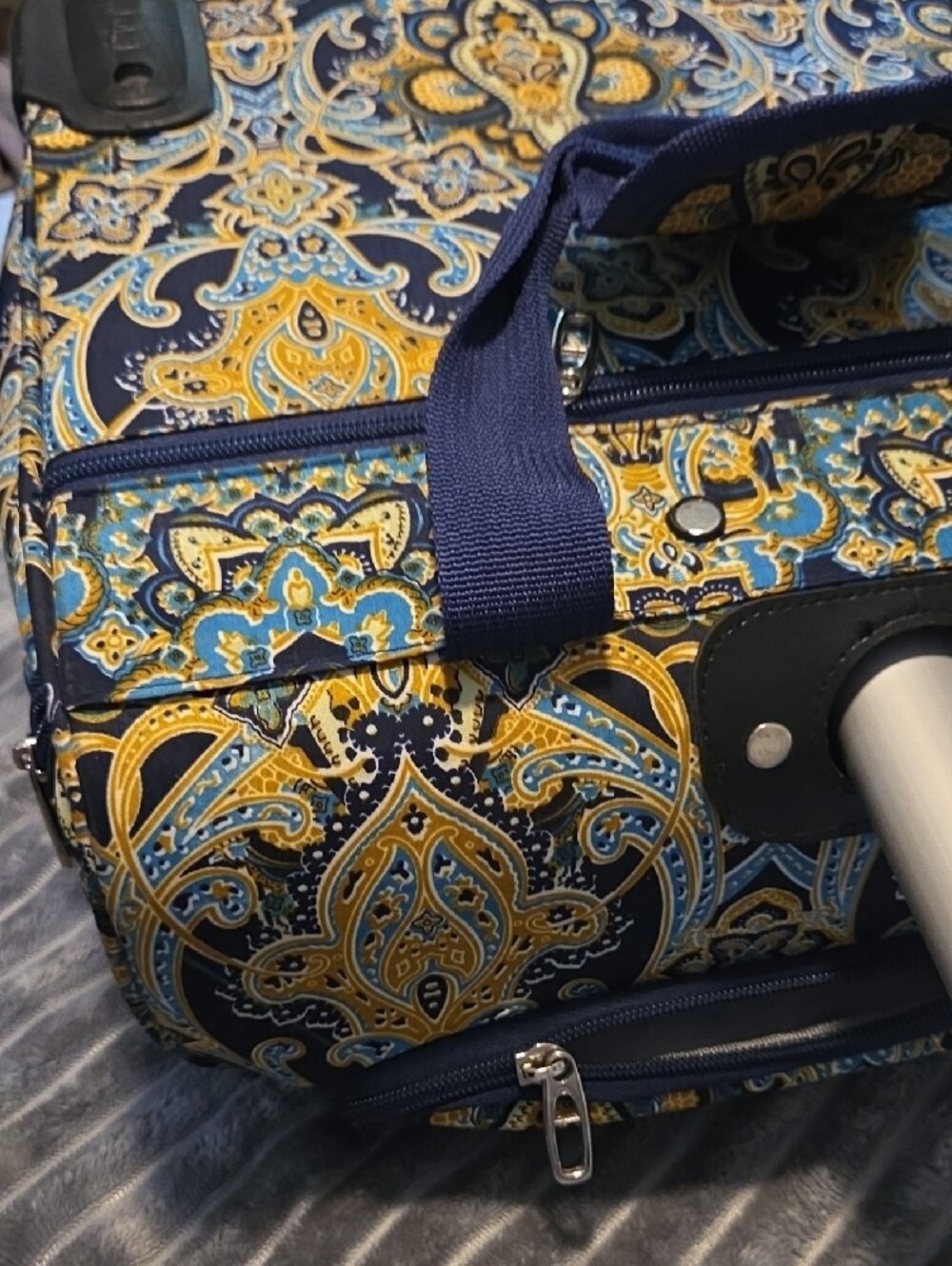 Stephane Verdino Navy & Gold Paisley Rolling Tote - Picture 5 of 10